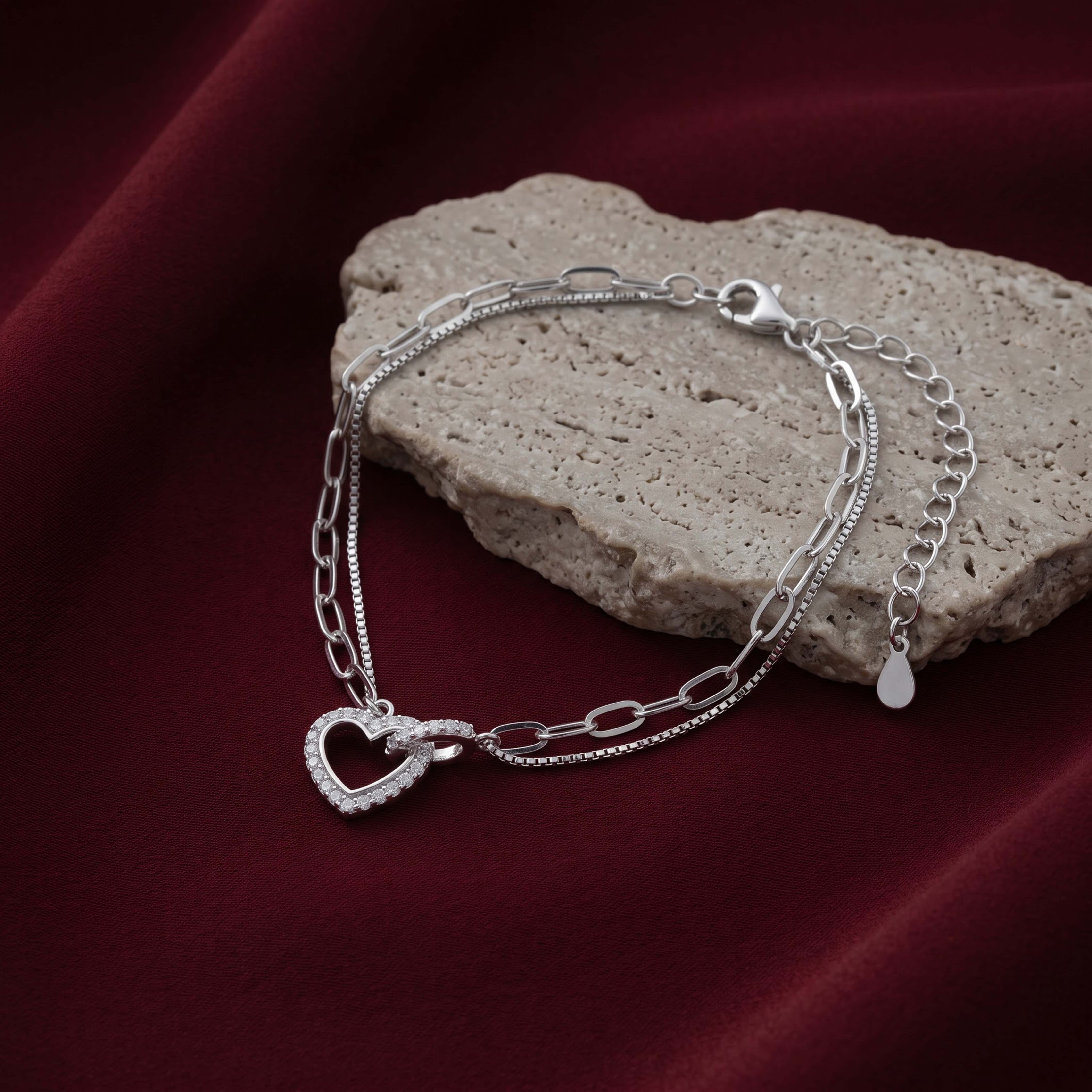 Buy Elegant Double Chain Heart Bracelet in 925 Sterling Silver | GRT ...