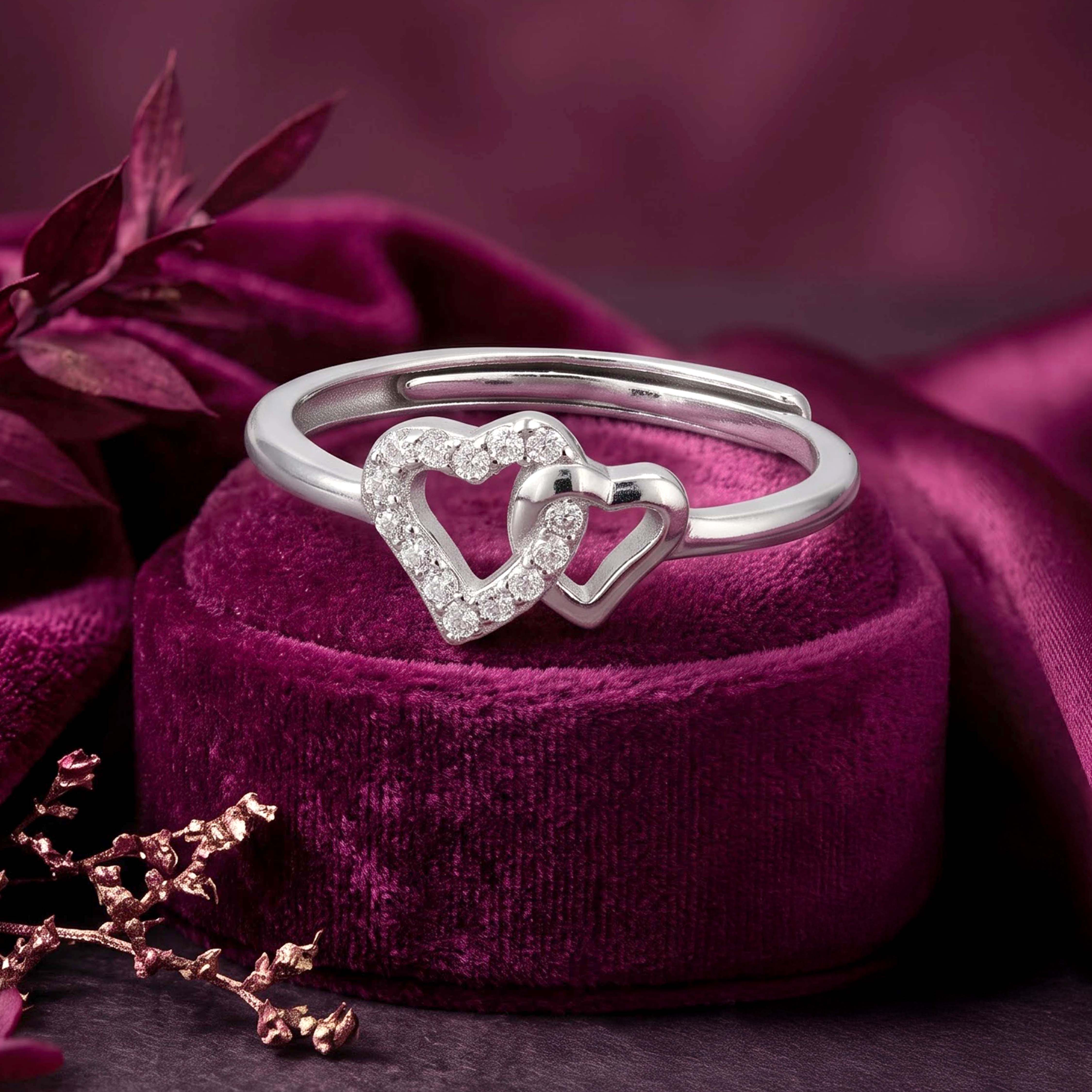 Buy Romantic Interlocking Heart Ring in 925 Sterling Silver | GRT Jewellers