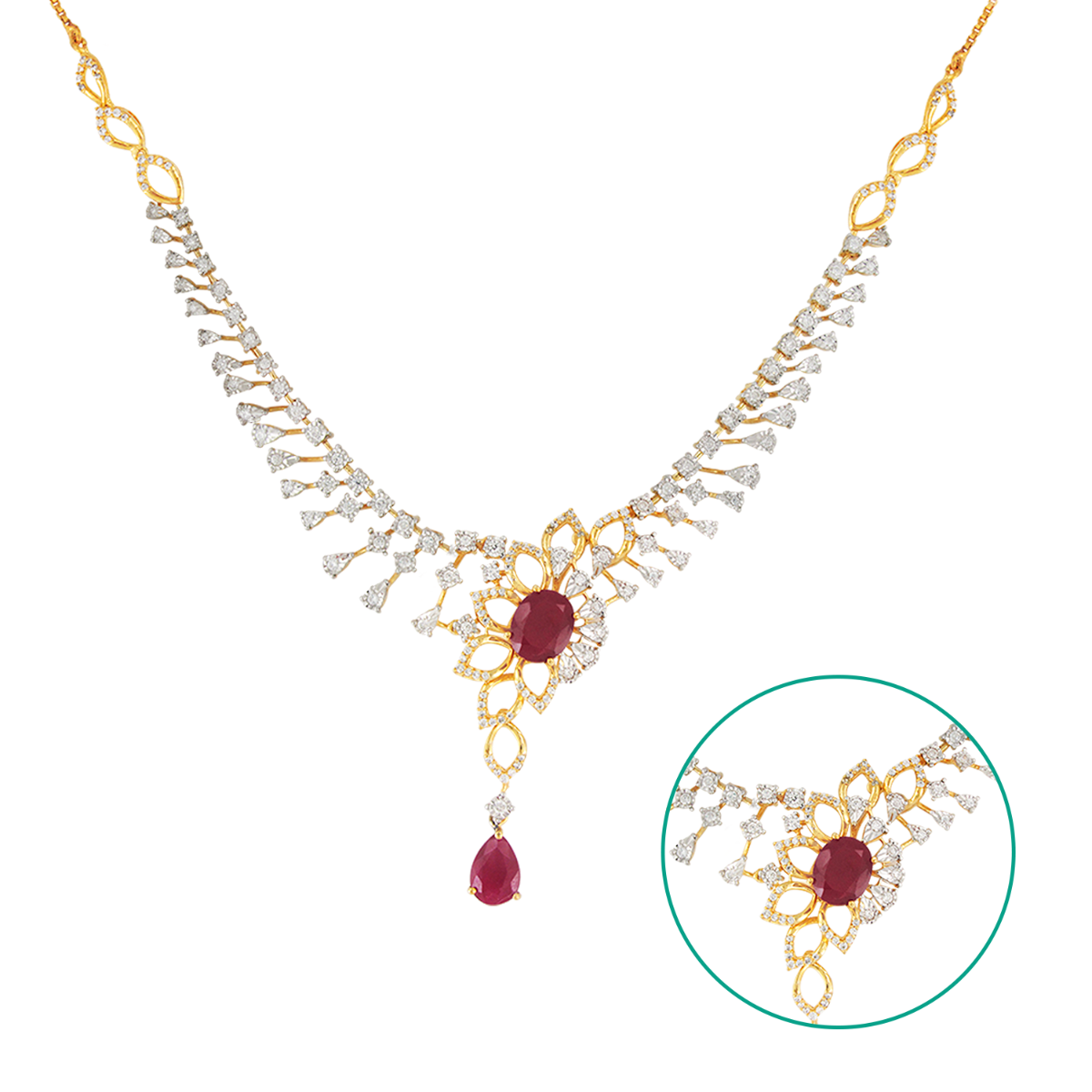 Buy Tantalizing Floral Pattern Ruby Diamond Necklaces |GRT Jewellers