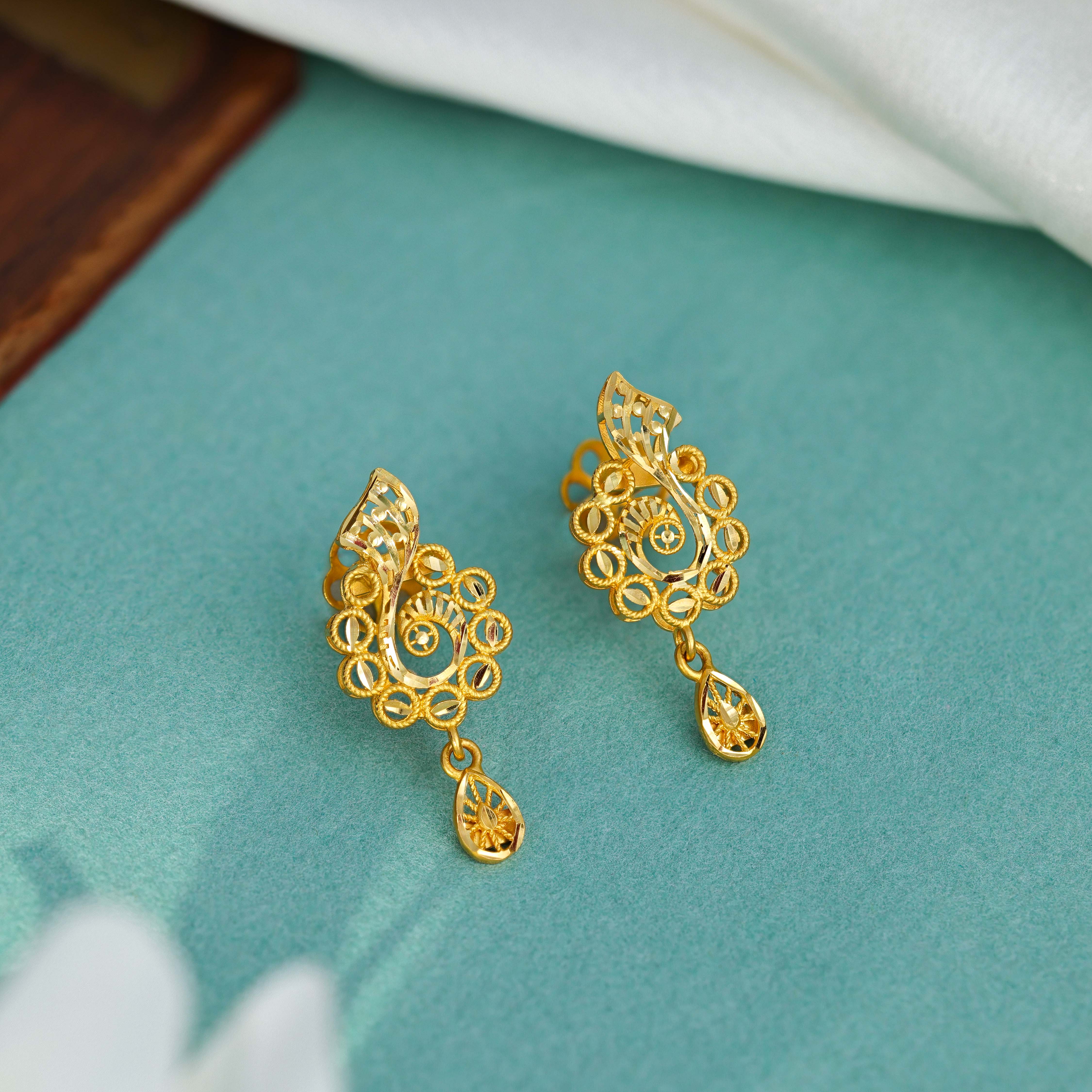 Buy Swirl Pattern Floral Gold Earrings | GRT Jewellers