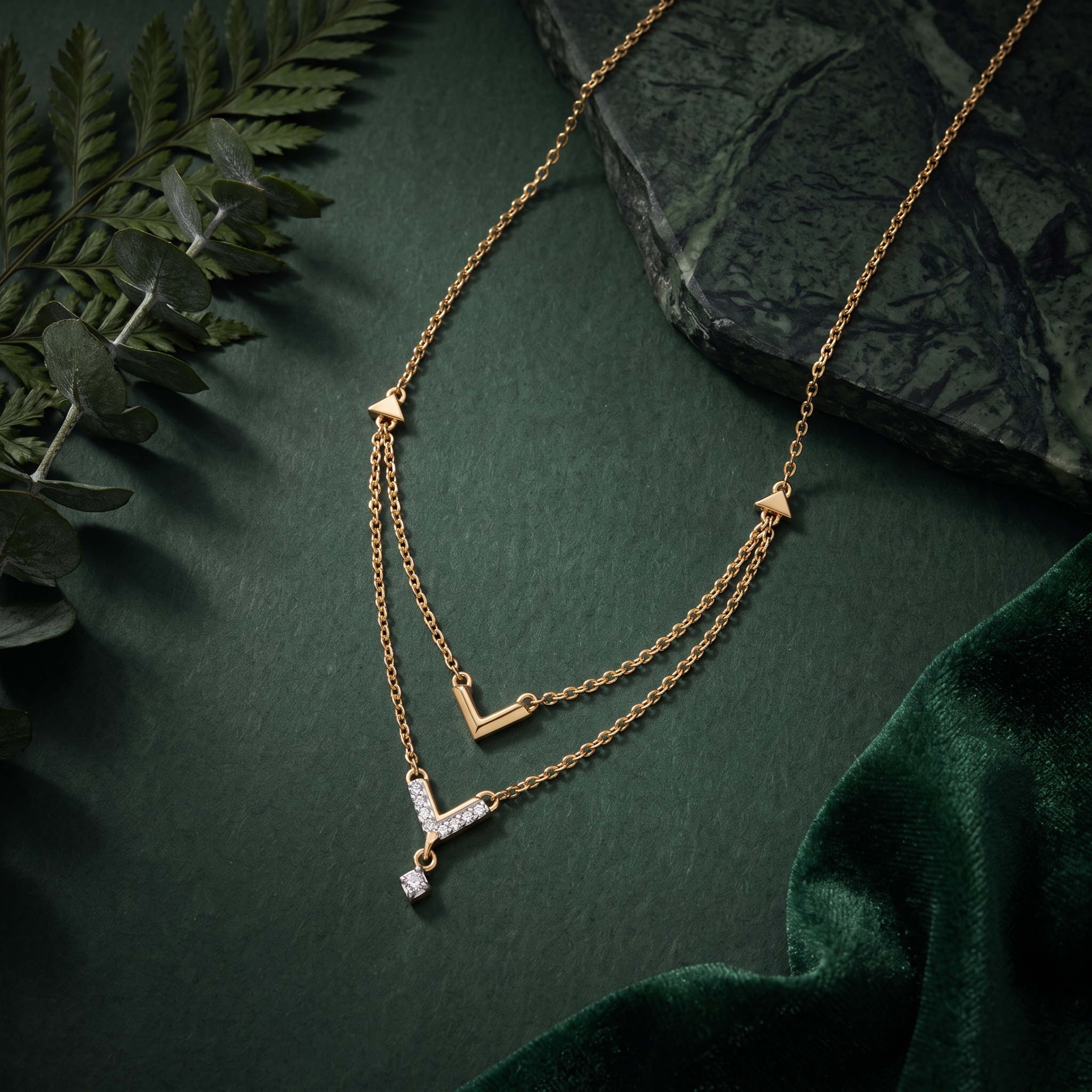 Buy Layered Diamond Chevron Necklace in 18KT Yellow Gold | GRT Jewellers