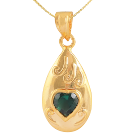 Adorable Green Stone Heart And Pear Gold Pendant