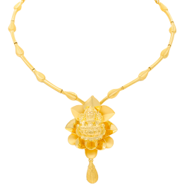 Divine Goddess Sri Lakshmi With Floral Gold Necklaces