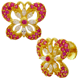 Tropical Ravishing Butterfly with White Floral Gold Earrings