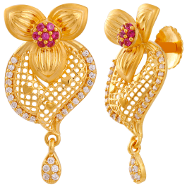 Alluring Tri Petal Perforate Floral Gold Earrings