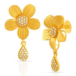 Gentle Textured Floral Pattern Drop Gold Earrings