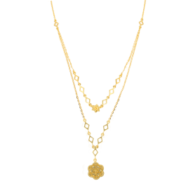 Beautiful Dual Chain Fancy Floral Gold Necklaces