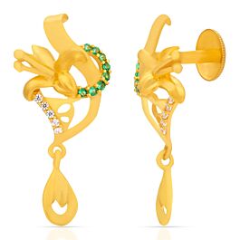 Mesmerizing Green Stone Floral Gold Earrings