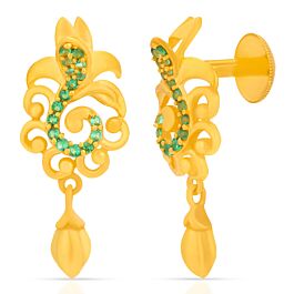 Lovely Dancing Drops Green Stone Gold Earrings