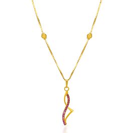 Stylish Wavy Pink Stone Gold Necklace
