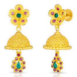 Glam Beauty Floral Jhumka Gold Earrings