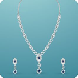 Glam Concentric Blue stone Silver Necklace Set