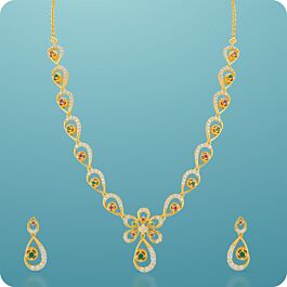 Ravishing Multi Stone Floral Silver Necklace Set