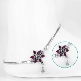 Ethereal Red Floral Silver Anklets