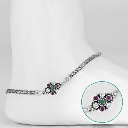 Dashing Floral Rope Chain Silver Anklets