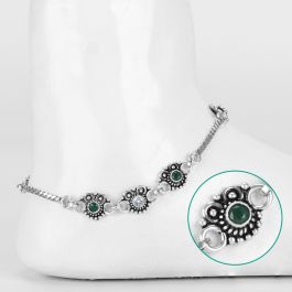 Exotic Green Stone Silver Anklets