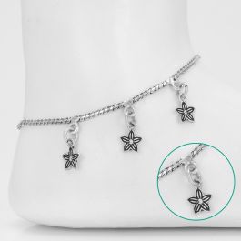 Pretty Floral Charms Silver Anklets