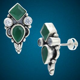 Fancy Emerald Stone Silver Earrings