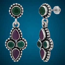 Stunning Ruby and Emerald Silver Earrings