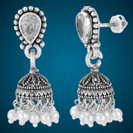 Splendid White Stone Silver Jhumka Earrings