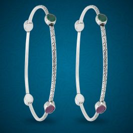 Sensational Green and Red Stone Silver Bangles