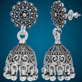 Timeless Floral Beaded Silver Jhumka Earrings