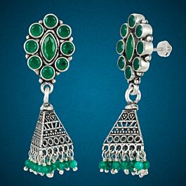 Dazzling Green Beads Silver Earrings