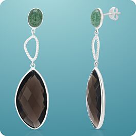 Ethereal Smoky Quartz and Green Aventurine Silver Earrings