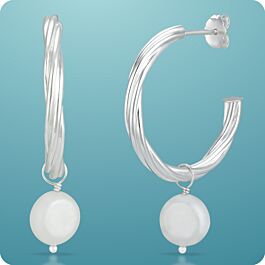 Fancy Twisted Curve Pearl Drop Silver Earrings