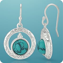 Magnificent Circular Turquoise Stone Silver Earrings