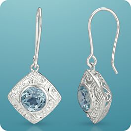 Glitzy Cubic Blue Stone Silver Earrings