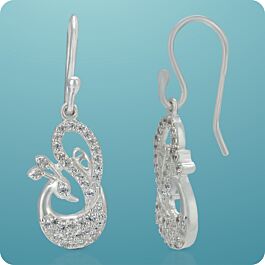 Elegant Stoned Peacock Silver Earrings