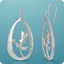 Wondrous Rose Single Stone Silver Earrings