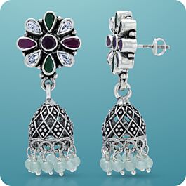 Trendy Multi Colored Floral Silver Earrings
