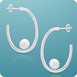 Modest Pearl Hoop Silver Earrings