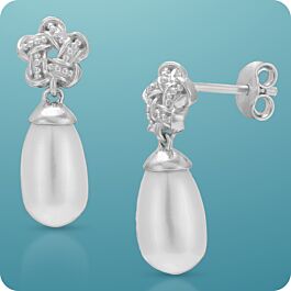 Serene Twisted Floral with Pearl Silver Earrings