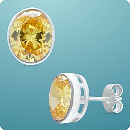 Simple Yellow Stone Silver Earrings