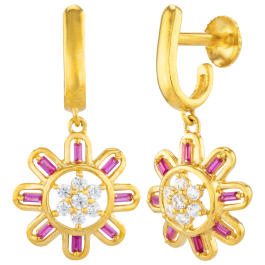 Exotica Red Stone Floral Hoop Gold Earrings