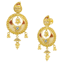 Classic Textured Floral Drop Type Gold Earrings