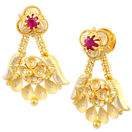 Attractive Single Stone Floral Gold Earrings