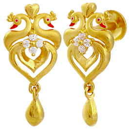 Beautiful Enamel Peacock Gold Earrings