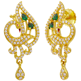 Attractive Green Stone Peacock Gold Earrings
