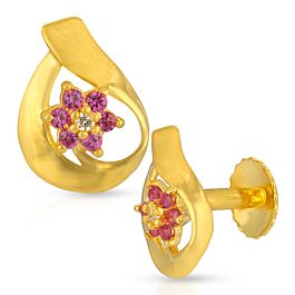Enchanting Pink Stone Floral Gold Earrings