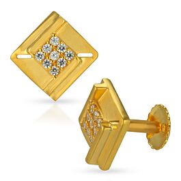 Dainty Square White Stone Gold Earrings
