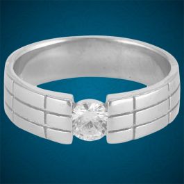 Dazzling Single Stone Mens band Silver Rings