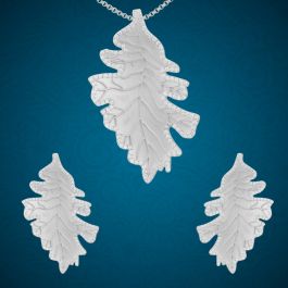 Glitzy Leaf Silver Pendants with Earrings