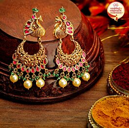 Ravishing Glint Stone Peacock Gold Earrings - Wedding and Celebrations