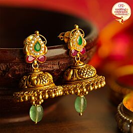 Glossy Peacock Jhumkas Gold Earrings - Wedding and Celebrations
