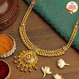 Magnificent Beaded Charms With Floral Gold Necklace - Wedding and Celebrations