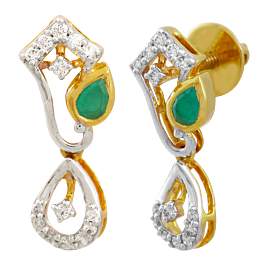 Classy Green Stone Kite Diamond Earrings